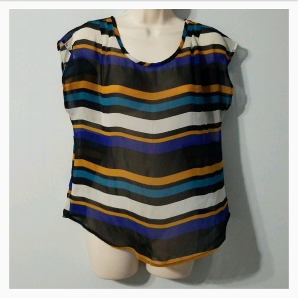 A'gaci women's large multi color shear blouse - Picture 2 of 8